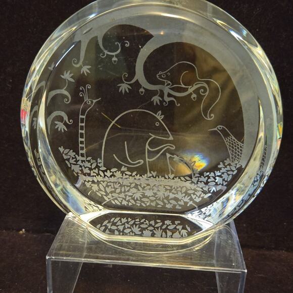 Steuben Other - Signed Steuben Glass James Houston Crystal Roundel Engraved Art Wildlife Boxed